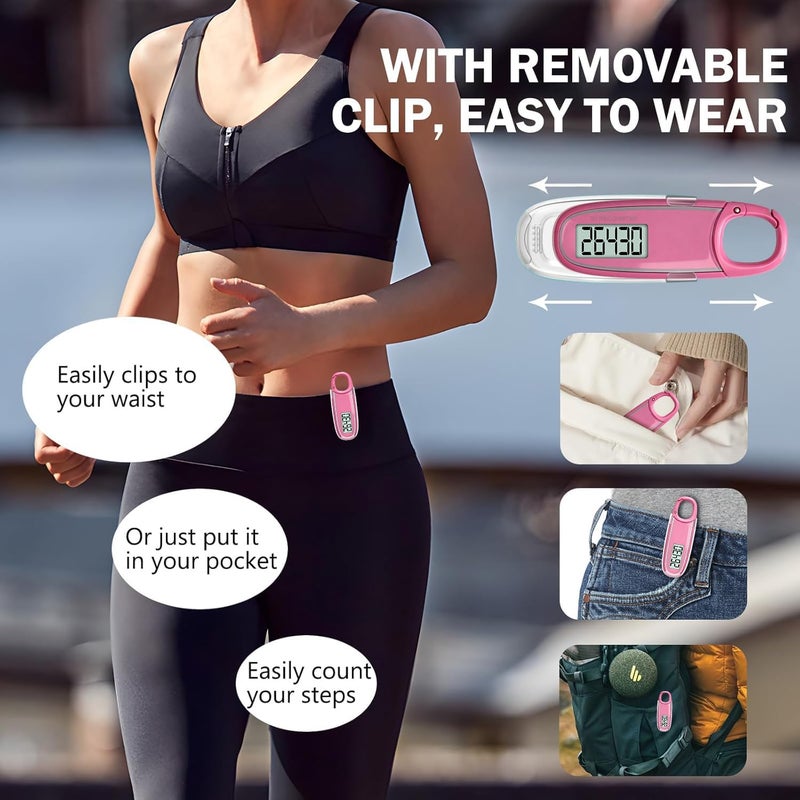 UTrak 3D Pedometer for Walking with Removable Clip and Carabiner Simple Step Counter for Walking Accurate Clip On Step Tracker for Men Women Kids - Image 2